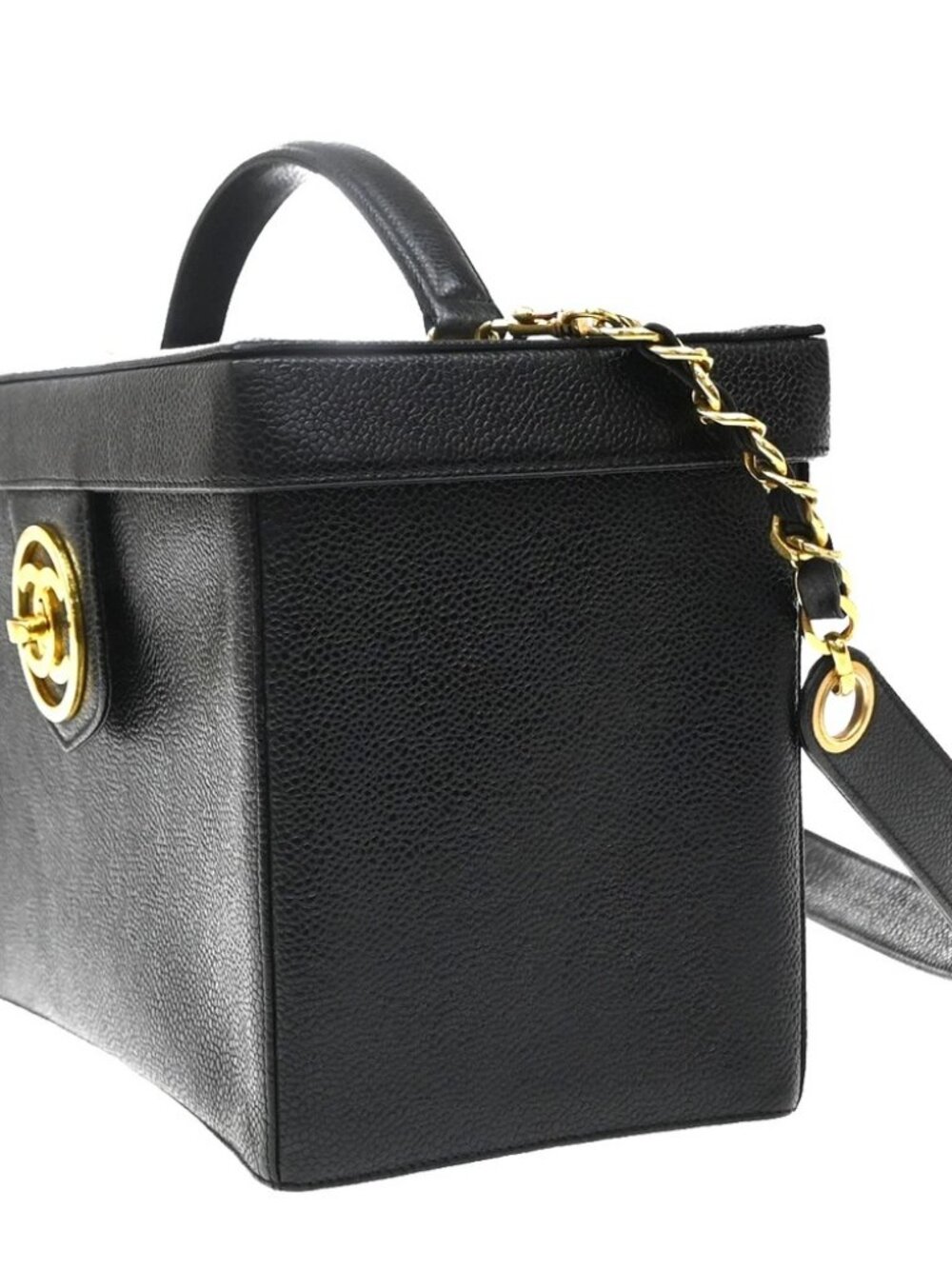 CHANEL CC Logo 2Way Vanity Bag Box Grained Calfskin Leather BK Vintage - Picture 3 of 16